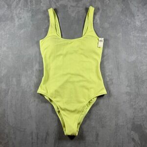 Aerie Crinkle Scoop One Piece Swimsuit Green Glow Ribbed NWT Size Large